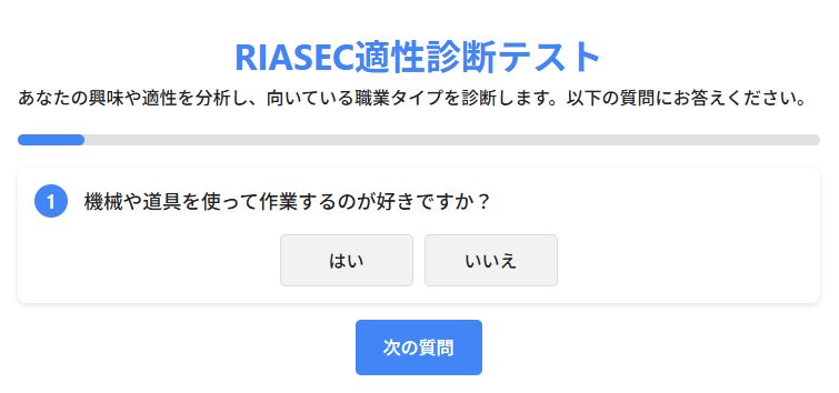 RIASEC適職診断テスト(簡易版):登録なし・無料【ホランドの職業興味理論】